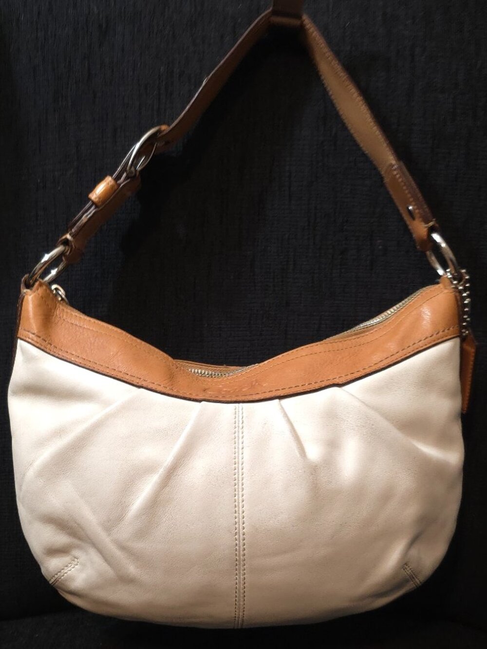 Coach Ergo Pleated Tan and Cream  Leather Hobo Shoulder Bag